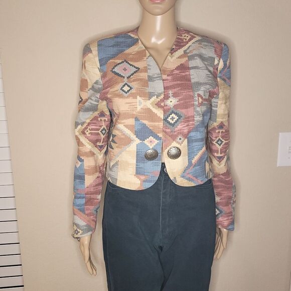 Vintage Wraps Collection abstract Southwestern Lined Blazer  - Picture 4 of 15